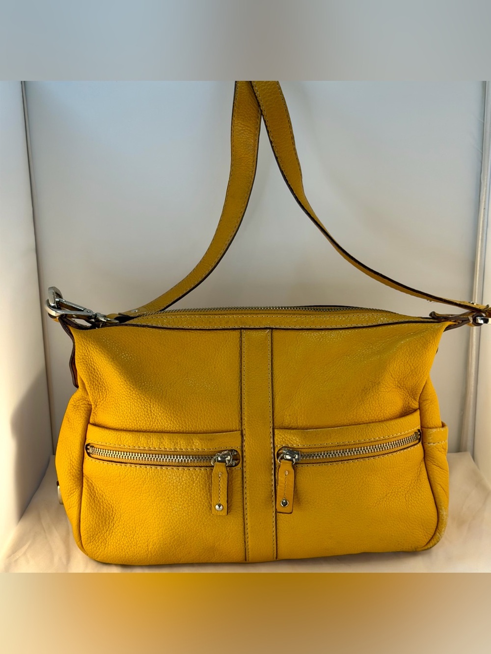 Tignanello Mustard Yellow Pebbled Leather Crossbody Bag